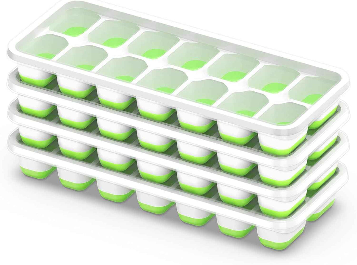 Ice Cube Tray with Lid, 4 Packs 56 Cubes Durable Stackable Ice Cube Trays for Freezer with Removable Lids, Easy-Release Plastic & Silicone Ice Tray for Cocktail, Coffee