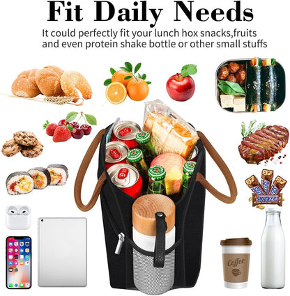 Coobiiya Lunch Box Lunch Bag for Women Adults Men, Reusable Cute Lunch Pail bag - Leakproof, Insulated Lunch Box Tote with Large Capacity, Cooler Lunch Container for Work/Travel/Office (Black)