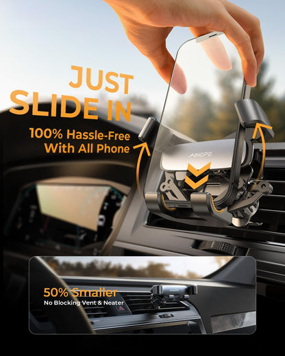 AINOPE for iPhone 17 Pro Max Car Mount Phone Holders for Your Car Slide Design Air Vent Phone Mount [Top Clamp] Cell Phone Holder Car Interior Accessories for iPhone Air 17 Pro Max 16 Samsung S25
