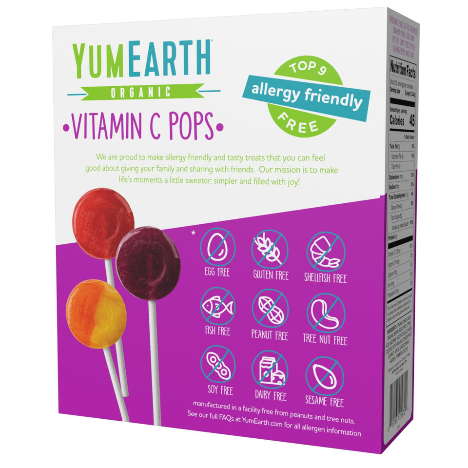 yumearth organic vitamin c pops variety pack, 60 fruit flavored favorites lollipops, allergy friendly, gluten free, non-gmo, vegan