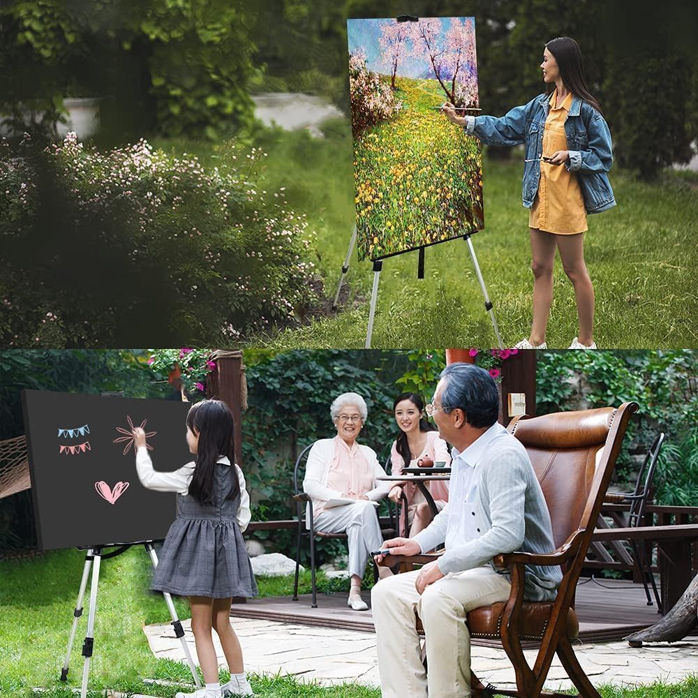 Art Easel Stand for Painting and Sign - RRFTOK Aluminum 66 Inch Metal Tripod Adjustable Portable Easels for Display - Canvas Stand for Table Top Floor Drawing for Artists Adult Holder or Teen