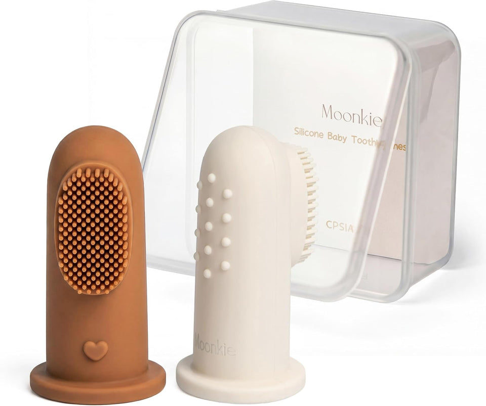 Moonkie Baby Finger Toothbrush Tongue Oral Cleaner Kit for 3 Months +, 3 Pcs, Blush/Pale Mauve/Blush Soft Touch Design