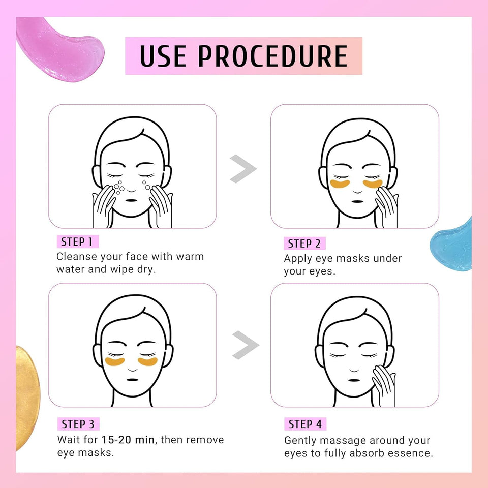 Under Eye Patches with 24K Gold and Hyaluronic Acid for puffy eyes and dark circles skin care