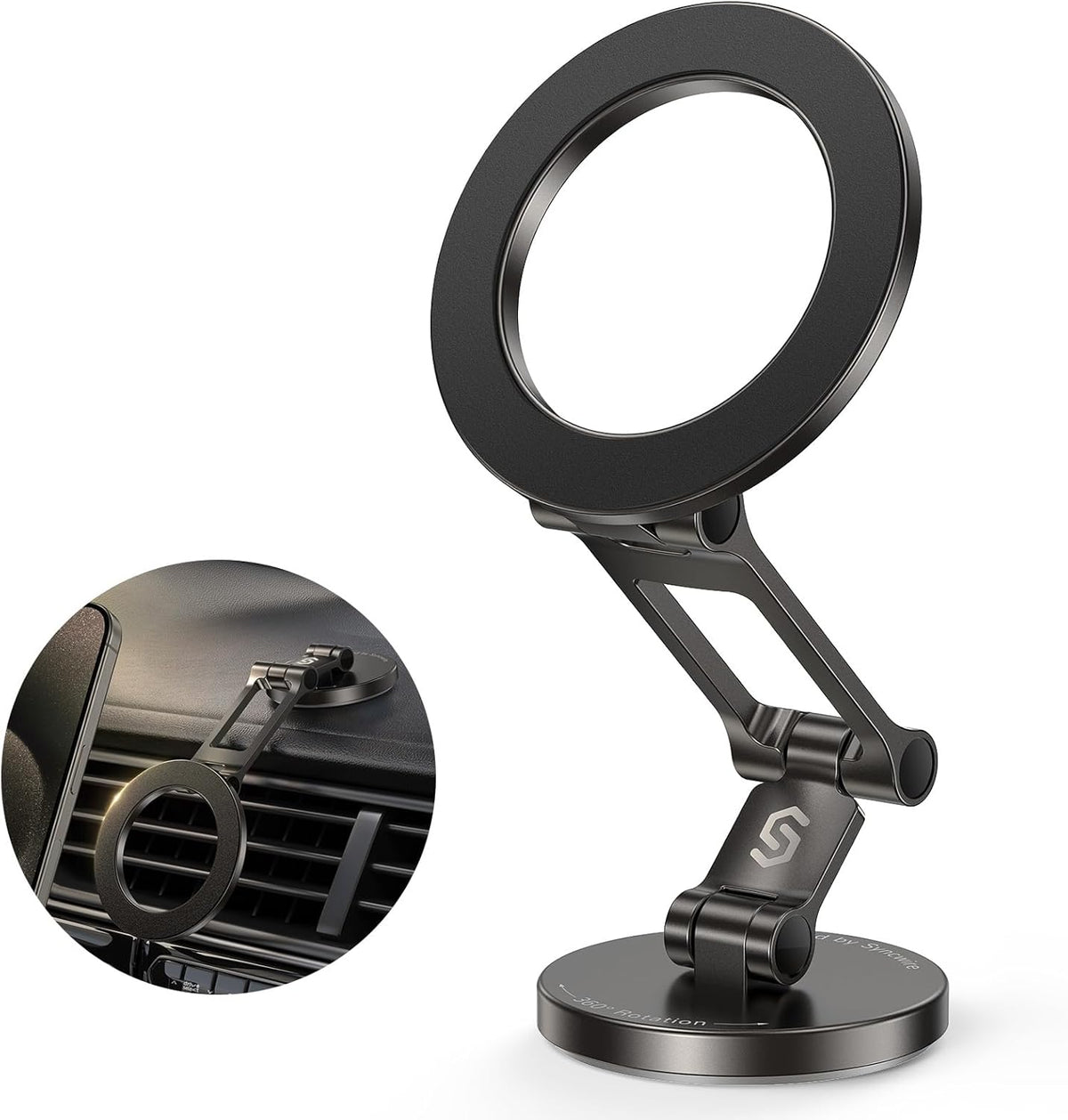 Syncwire Fits MagSafe Car Mount for Car Dash&Tesla Screen[All-Metal] Magnetic Phone Holder, [Flexible Three-axis]360° Rotation Car Mount Strong Magnets Car Phone Holder for iPhone 17 16 15 14 Pro Max