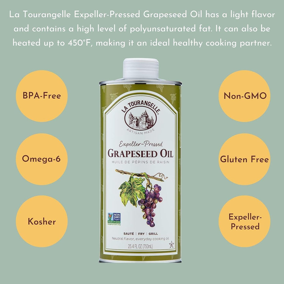 la tourangelle expeller-pressed grapeseed oil, 16.9 fl oz, high heat neutral cooking oil and skincare