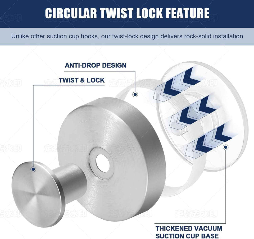 Silver Suction Cup Hooks for Shower Waterproof - Set of 4, No Drill Stainless Steel Towel Hooks for Bathroom Wall, Kitchen, Glass, Mirror, Tile - Ideal for Hanging Towels, Robes, and Loofahs