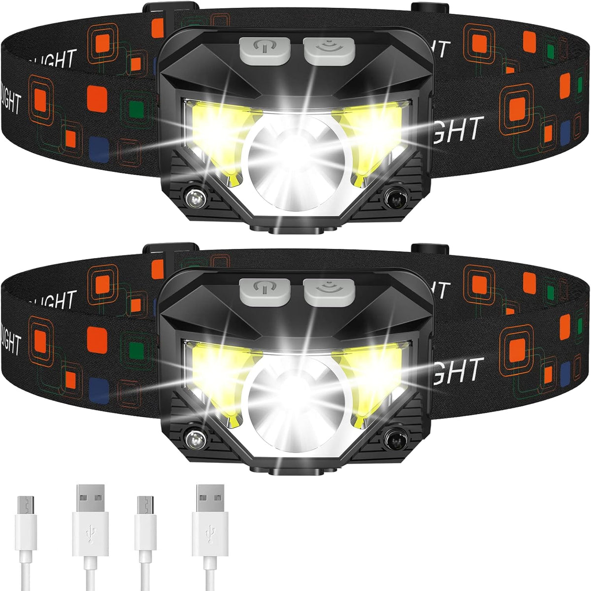 LHKNL Headlamp Flashlight, Lumen Ultra-Light Bright LED Rechargeable Headlight with White Red Light, 2-Pack Waterproof Motion Sensor Head Lamp,8 Modes for Outdoor Camping Running Hiking Fishing