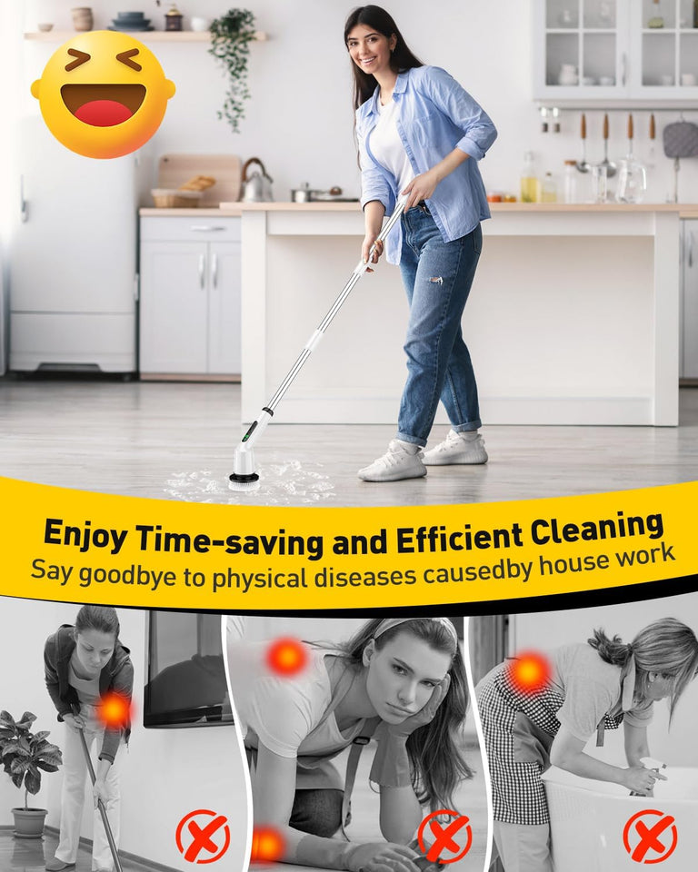 Electric Spin Scrubber for Cleaning Bathroom, Shower Scrubber Cordless Cleaning Brush with IPX7 Waterproof & 2 Speed, 3 Brush Heads, Bathroom Cleaning Supplies for Shower Tub Kitchen Tile Toilet White
