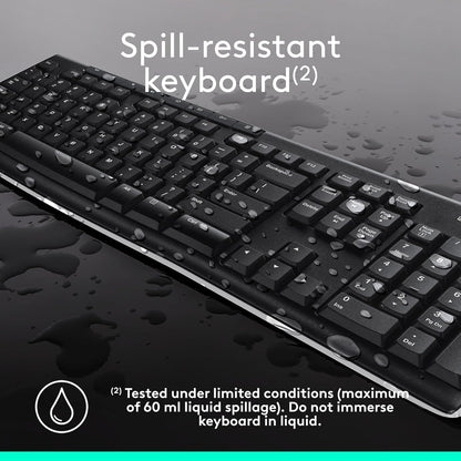 Logitech MK270 Wireless Keyboard and Mouse Combo for Windows, 2.4 GHz, 8 Multimedia Keys, PC, Laptop, Wireless Keyboard Compact Mouse Combo - Black