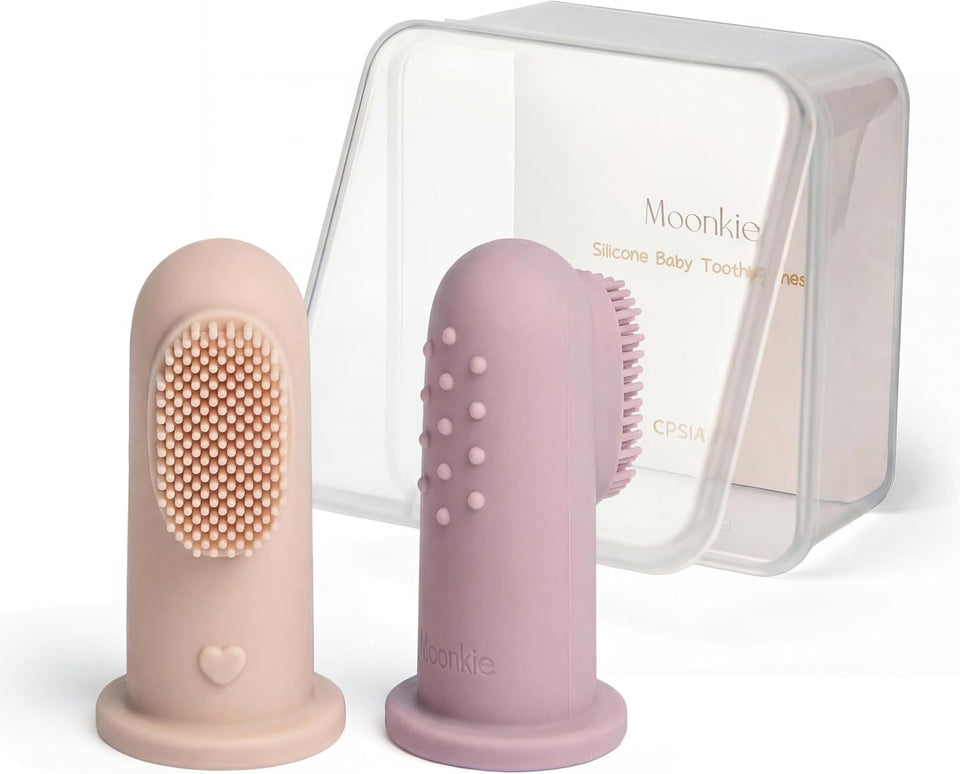 Moonkie Baby Finger Toothbrush Tongue Oral Cleaner Kit for 3 Months +, 3 Pcs, Blush/Pale Mauve/Blush Soft Touch Design