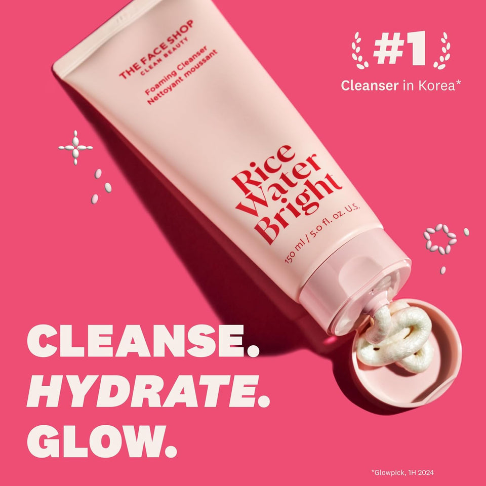 The Face Shop Rice Water Bright Double Cleansing Duo Set with Ceramide, Korean Skincare, Gentle Face Wash, Pore Control Cleansing Oil, Hydrating, Moisturizing