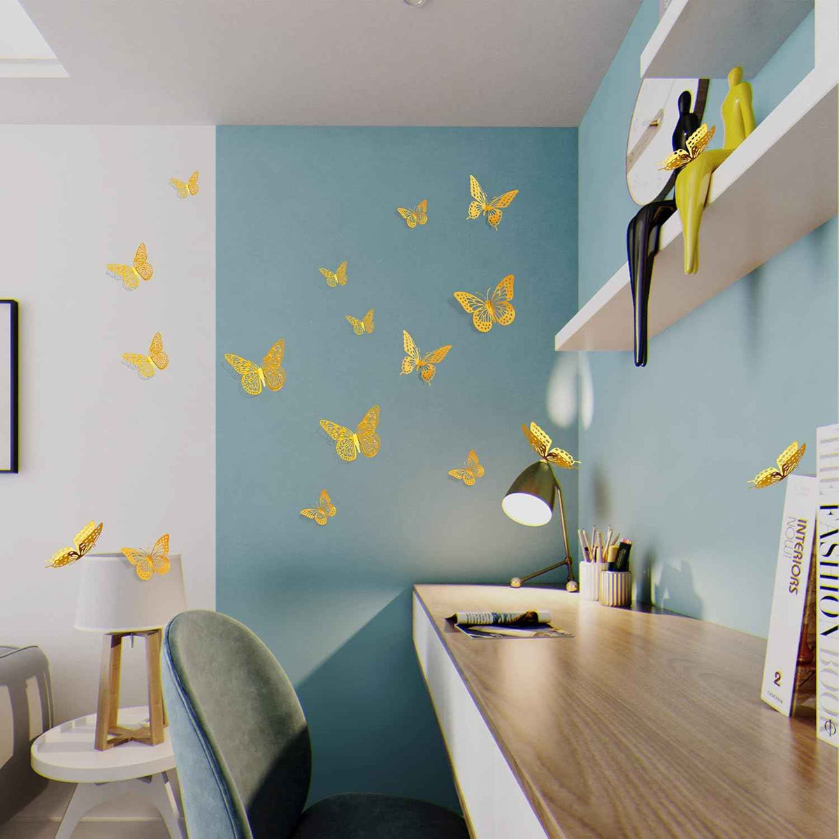 SAOROPEB 3D Butterfly Wall Decor - 48 Pcs, 4 Styles, 3 Sizes, Gold Butterfly Decorations for Birthday & Party Celebrations, Removable Stickers