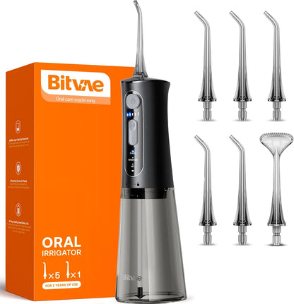 Bitvae Water Dental Flosser for Teeth, Cordless Water Teeth Cleaner Picks, 3 Modes 5 Intensities, IPX7 Waterproof, Rechargeable Water Dental Picks for Cleaning - Black