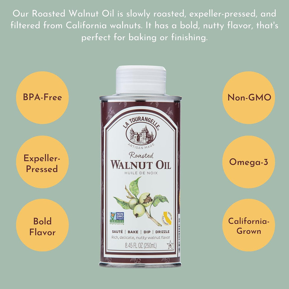 la tourangelle roasted walnut oil 16.9 fl oz plant-based omega-3 cooking baking beauty