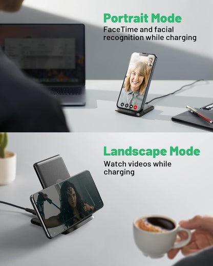 INIU Wireless Charger, 15W Fast Qi Certified Wireless Charging Station with Sleep-Friendly Adaptive Light Compatible with iPhone 17 16 15 14 13 12 Pro Max Samsung Galaxy S25 S24 S23 Note 20 Google etc