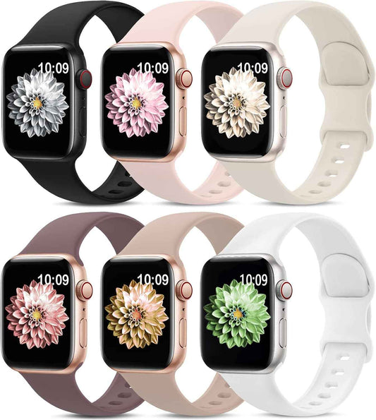 6 Pack Sport Bands Compatible with Apple Watch Band 38mm 40mm 41mm 42mm 44mm 45mm 49mm 46mm,Silicone Waterproof Strap for iWatch Apple Watch Series 11 10 9 Ultra 8 7 6 5 4 3 2 1 SE Women Men