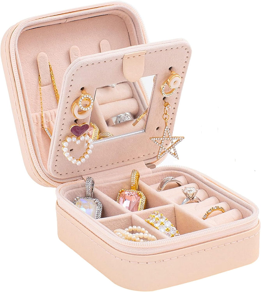 keLofoN small pink jewelry case with mirror travel gift for girls women