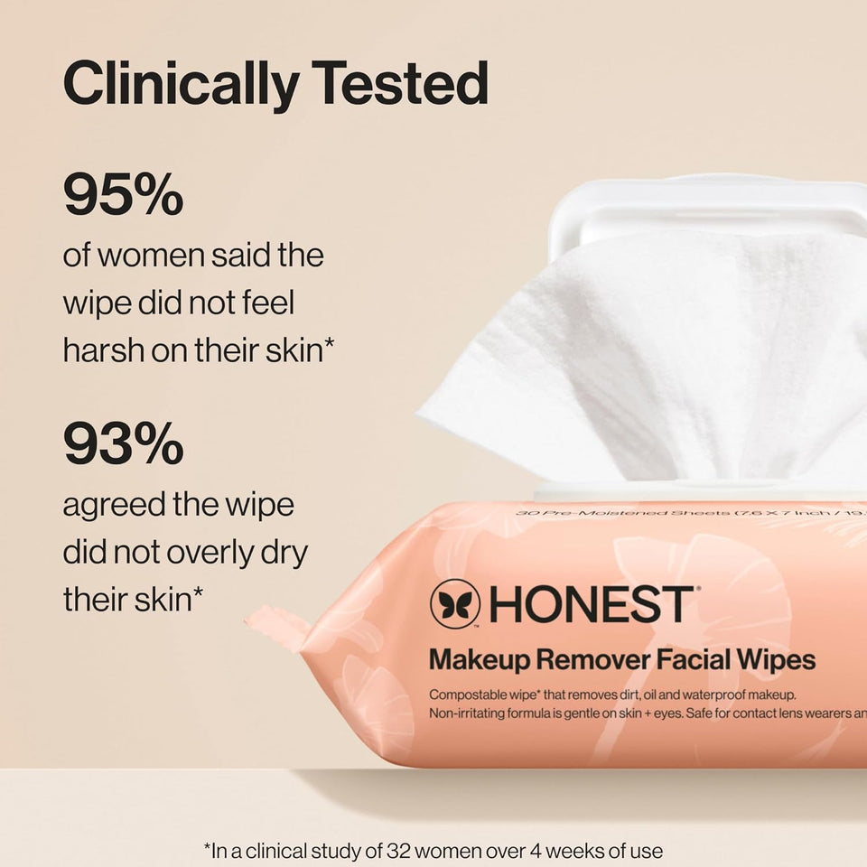 Honest Beauty fragrance-free, plant-based, gentle facial wipes for sensitive skin - 90 count
