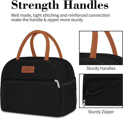 Coobiiya Lunch Box Lunch Bag for Women Adults Men, Reusable Cute Lunch Pail bag - Leakproof, Insulated Lunch Box Tote with Large Capacity, Cooler Lunch Container for Work/Travel/Office (Black)