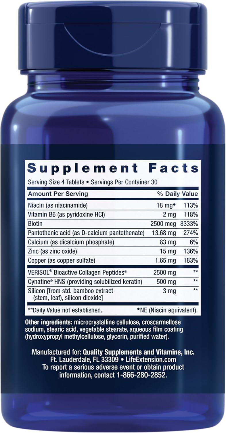 Life Extension Hair, Skin, & Nails- Collagen Plus, 120 Count