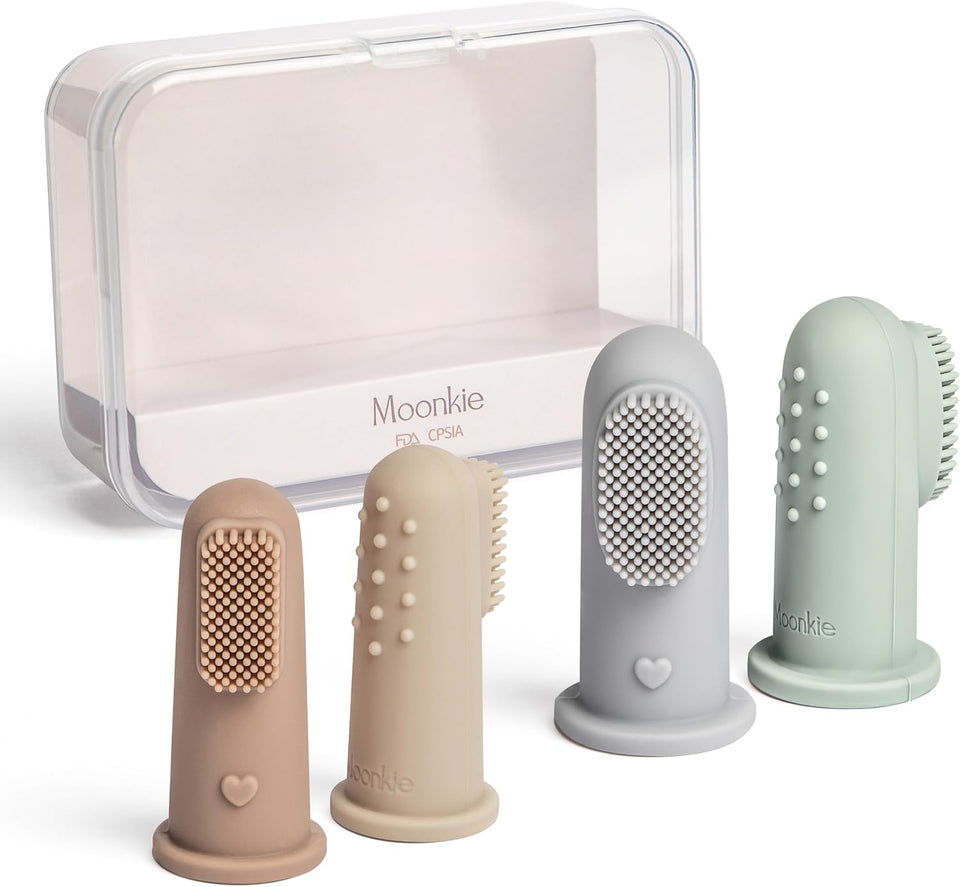 Moonkie Baby Finger Toothbrush Tongue Oral Cleaner Kit for 3 Months +, 3 Pcs, Blush/Pale Mauve/Blush Soft Touch Design