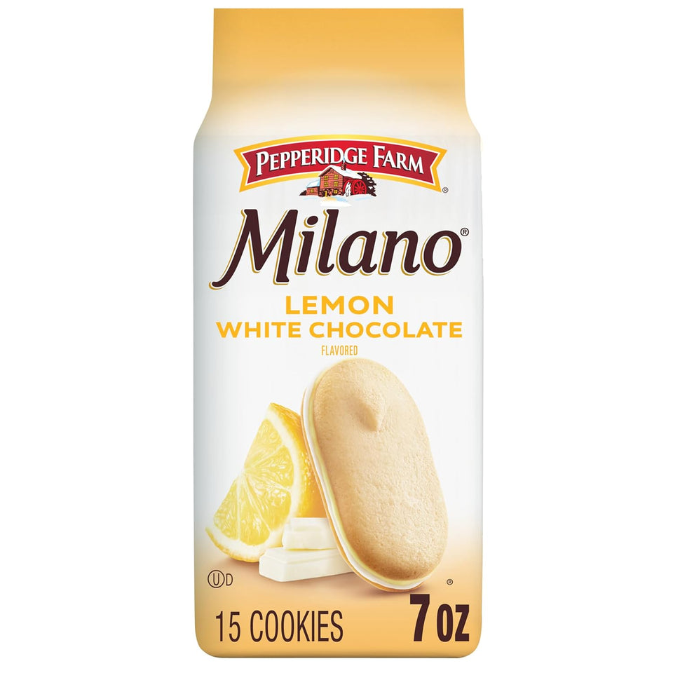 Pepperidge Farm Milano white chocolate lemon flavored cookies, 7 oz bag, classic and sweet