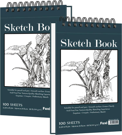 Small Sketchbook 5.5" x 8.5" - 2 Pack Top Spiral Mini Sketch Pad, Small Sketch Book Hard Cover, 100 Sheets Each 68lb/100gsm - Mini Drawing Paper for Kids, Portable Drawing Pad for Beginners & Artists.