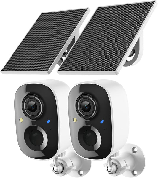 2K Security Camera Wireless Outdoor,Solar Powered WiFi Cameras for Home Security with Motion Detection,Color Night Vision(Spotlight),Instant Alert,2-Way Audio,Siren&SD/Cloud Storage,IP65,2.4GHz,2 Pack
