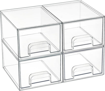 Vtopmart 4 Pack Small Clear Stackable Storage Drawers,Acrylic Bathroom Makeup Organizer,Plastic Storage Bins For Vanity, Undersink, Kitchen Cabinets, Pantry, Home Organization