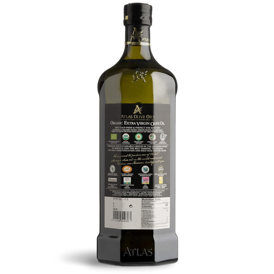 Atlas 1 LT Cold Press Extra Virgin Olive Oil with Polyphenol Rich from Morocco | Newly Harvested Unprocessed from One Single Family Farm | Moroccan Organic EVOO Trusted by Award-Winning Chefs