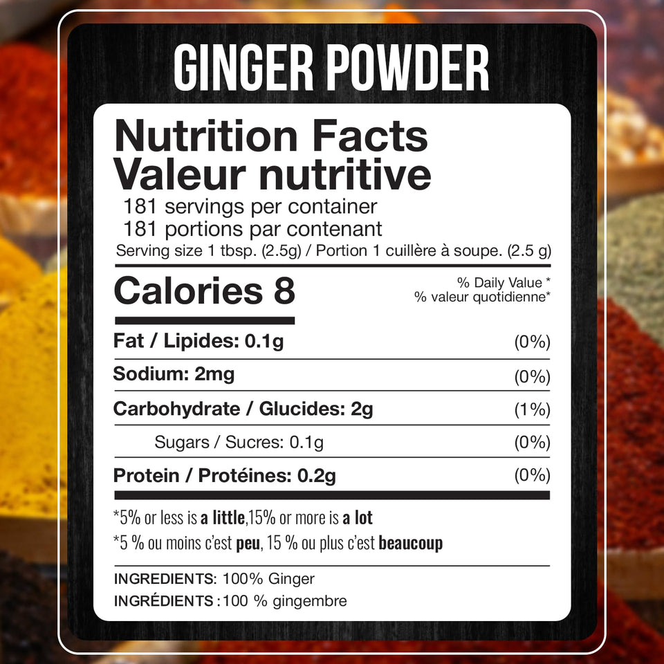 Fresh Finest 100% Pure Ground Ginger Root 15.97oz 453g Culinary and Health Benefits Spice
