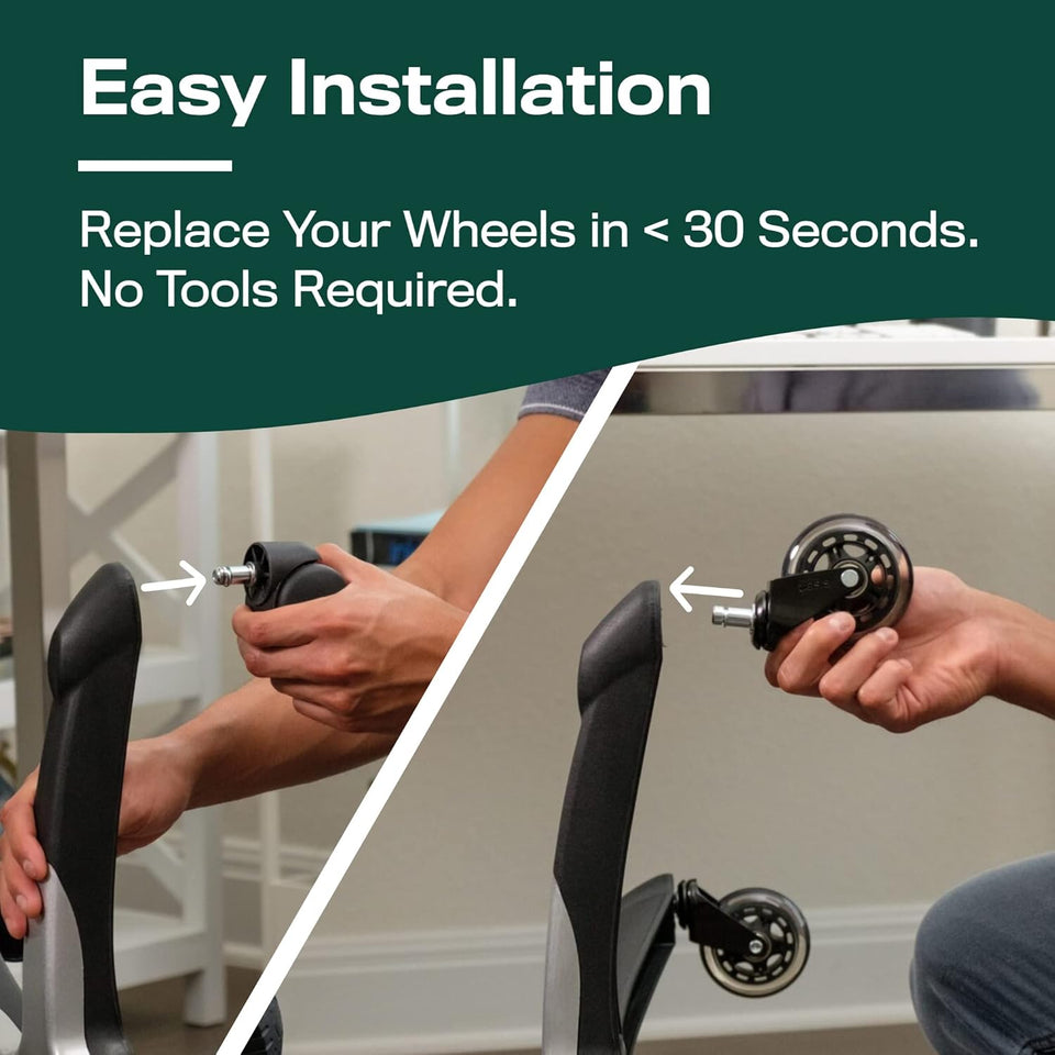 The Office Oasis Original Rollerblade Office Chair Wheels (As Seen On PBS) - Incredibly Smooth & Quiet Casters - Safe for Hardwood Floors & Carpet - Easy Installation with Universal Fit - Set of 5