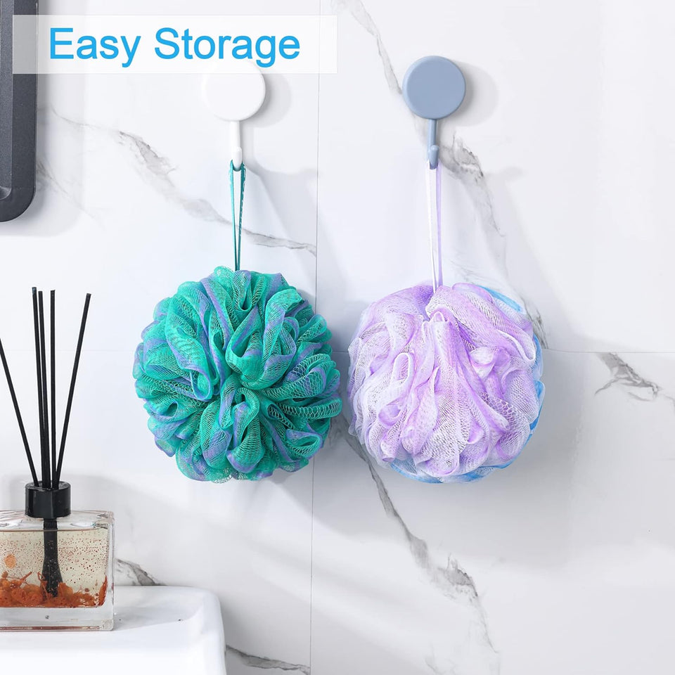 amazerbath loofah sponge 75g/piece, exfoliating bath sponge body scrubber, loofa set of 4 in flower color, large, green-purple