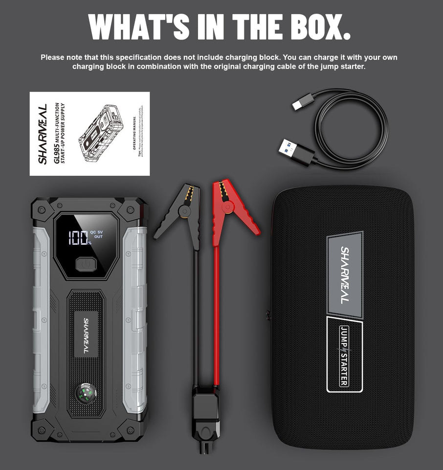 sharmeal 3000a portable jump starter for 9.0l gas and 7.0l diesel vehicles with led light