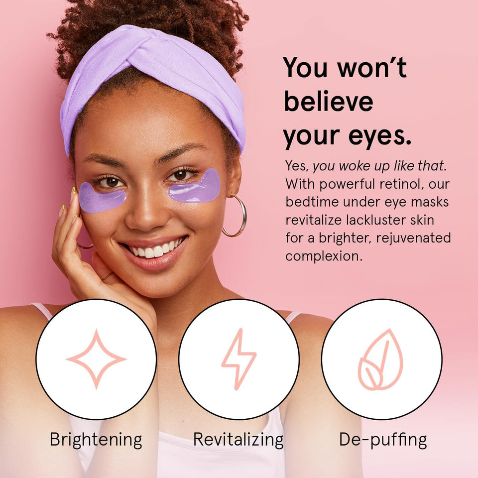 grace & stella Retinol Under Eye Patches for Puffy Eyes & Dark Circles - Restoring Gel Under Eye Masks with Hyaluronic Acid - Purple, 24 Pairs for Women