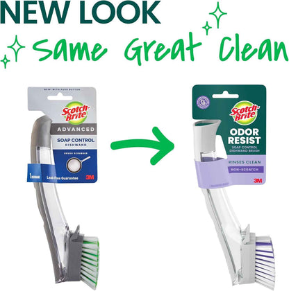 Scotch-Brite Odor-Resist Soap Control Dishwand Brush, Non-Scratch Cleaning with Scraper, Stands Upright, 1 Pack