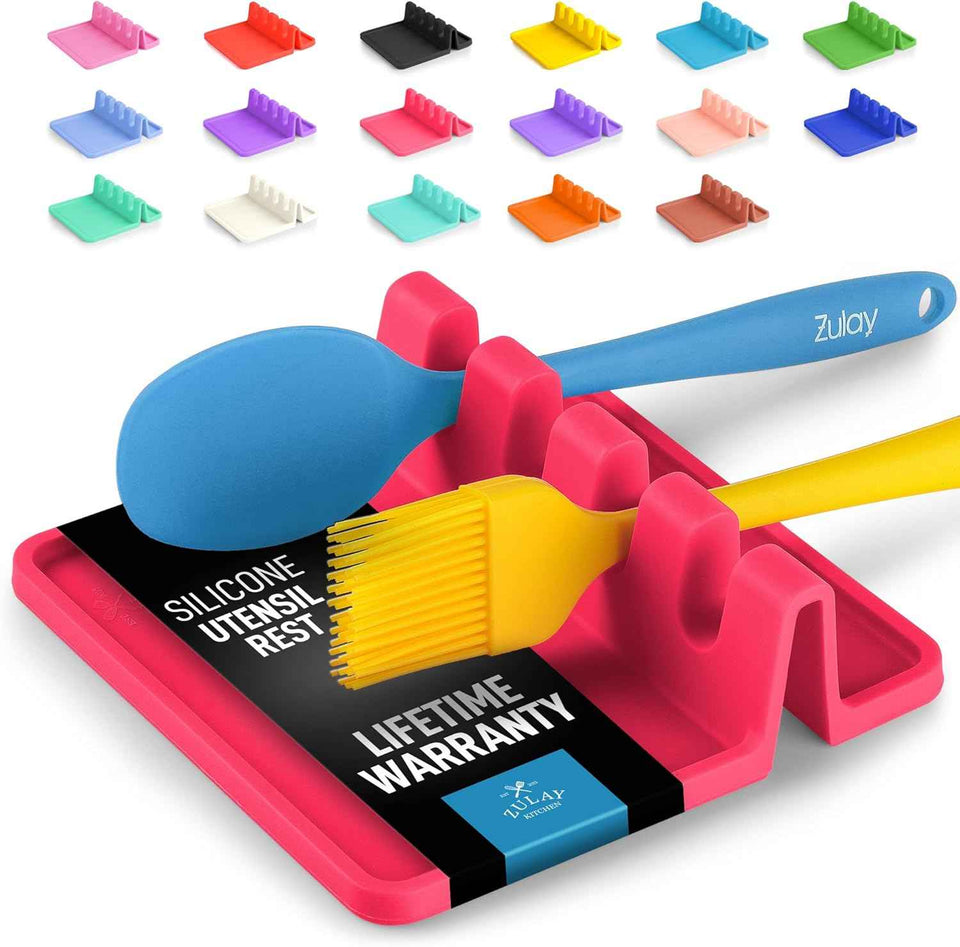 Silicone Utensil Rest with Drip Pad for Multiple Utensils, Heat-Resistant, BPA-Free Spoon Rest & Spoon Holder for Stove Top, Kitchen Utensil Holder for Spoons, Ladles, Tongs & More - by Zulay