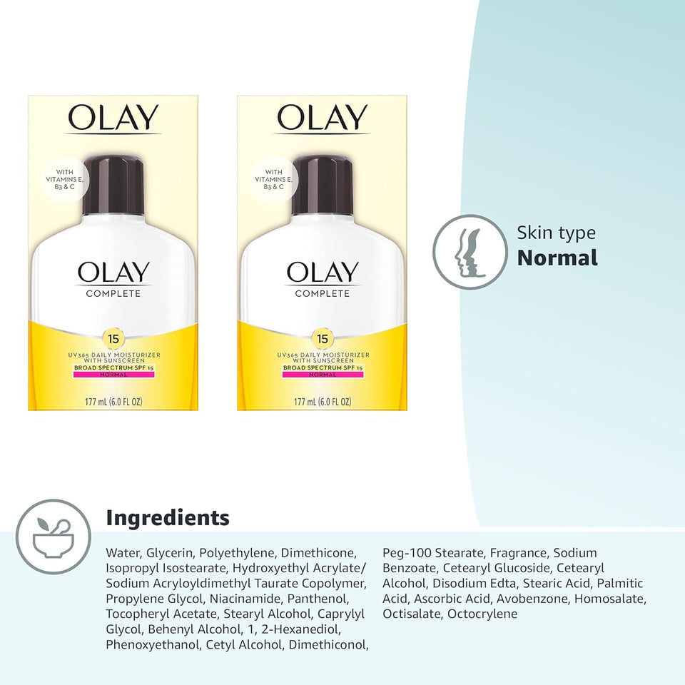 olay face moisturizer with spf 15 daily lotion for normal skin 2 pack 6 oz