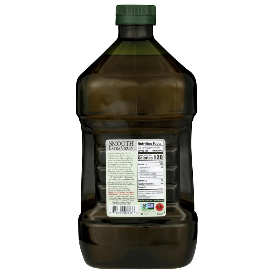 pompeian smooth extra virgin olive oil, contains polyphenols, 101 fl oz, first cold pressed