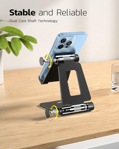 Nulaxy Dual Folding Cell Phone Stand, Fully Adjustable Foldable Desktop Phone Holder Cradle Dock Compatible with iPhone 17 16 15 14 13 12 11 Pro Max Xs Xr X 8, Nintendo Switch, All Phones