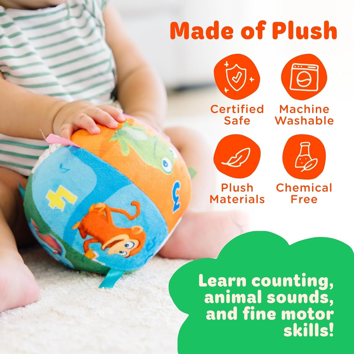 Move2Play, Hilariously Interactive Baby Ball with Music & Sound Effects | First Birthday Gift | Toddler Toy for Boys & Girls | Age 6, 9, 12, 18+ Month | 1, 2+ Year's Old (Baby Ball)
