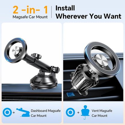 Coolpow for MagSafe Car Mount【Windshield+Vent+Dash】Magnetic Phone Holder for Car Phone Holder Mount Cell Phone Holders for Your Car Accessories Suction Phone Mount for Car Truck Stand for iPhone 17 16