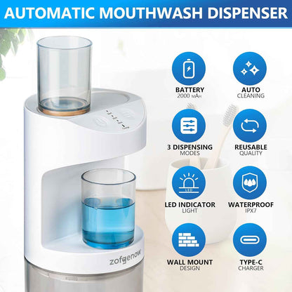 ZOFGENOW Automatic Mouthwash Dispenser for Bathroom,Bathroom Accessories 19.4 Fl Oz Dispensers with Magnetic Cups,Wall Mounted Dispenser,Suitable for All Age Groups,White