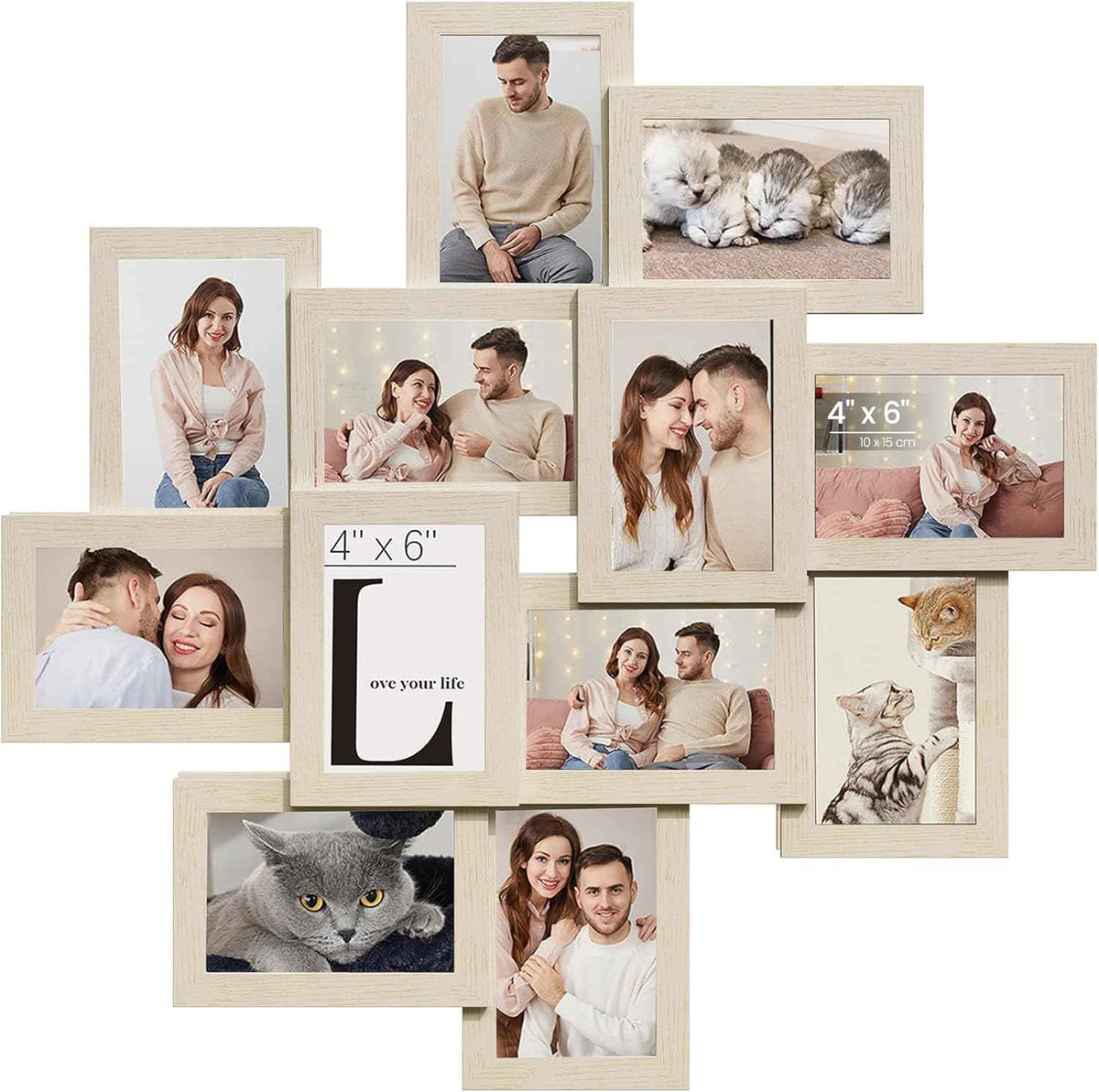 SONGMICS 4x6 Collage Picture Frames, 12-Pack Photo Collage Frame for Wall Decor, Glass Front, Assembly Required, Christmas Gift, Rustic Brown URPF022X01