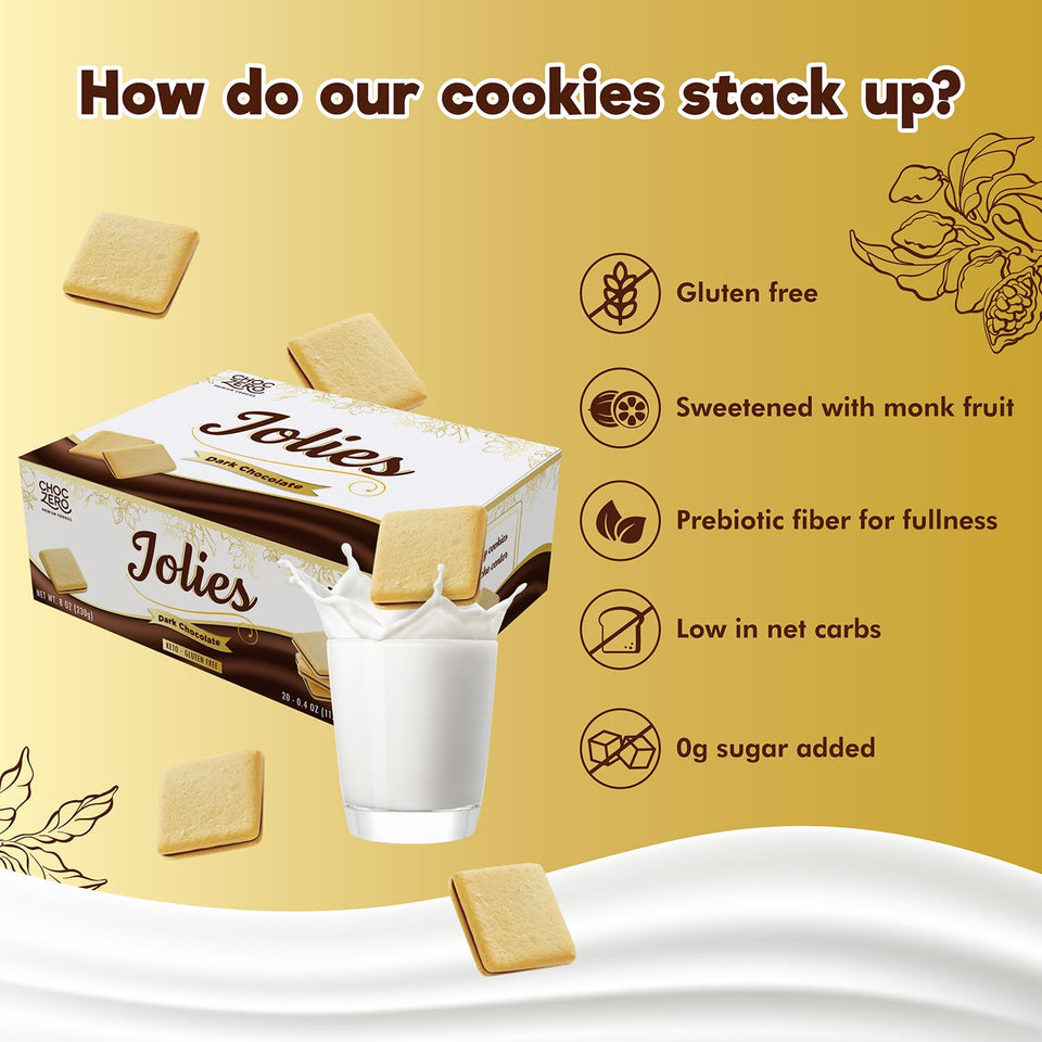 choczero dark chocolate jolies gluten free sugar free keto cookies box 20 count 8 ounce