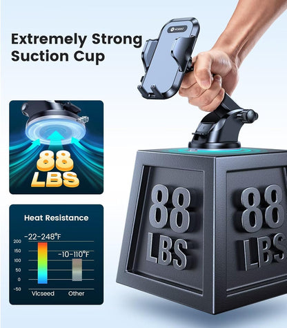 VICSEED [No.1 Powerful Suction] [Rally Racing-Grade Stability] Phone Holders for Your Car 2025 Upgraded Car Phone Holder Mount Truck Stand for Dashboard Windshield Vent for iPhone Samsung All Phones