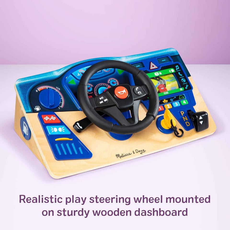 Melissa & Doug Vroom & Zoom, Interactive Wooden Dashboard, Racing Car Steering Wheel Toy, Lights & Sounds, Preschool Learning Toys for Girls & Boys 3+ - FSC Certified