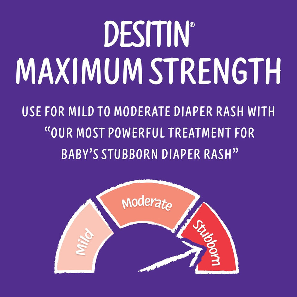 Desitin Maximum Strength Baby Diaper Rash Cream, 40% Zinc Oxide, Hypoallergenic No Added Parabens & Dyes, Protects & Relieves Baby’s Skin for Up to 12 Hours, Prevents Diaper Rash, 4.8 oz Tube