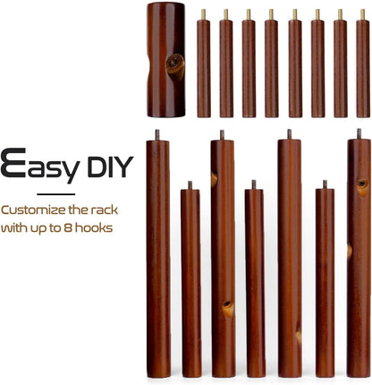 Solid Wooden Coat Rack Freestanding, New Zealand Pine Coat Tree with 8 Hooks & 3 Adjustable Sizes for Coats, Hats, Handbags and Scarves, Space Saving for Entryway/Office/Bedroom (Brown)