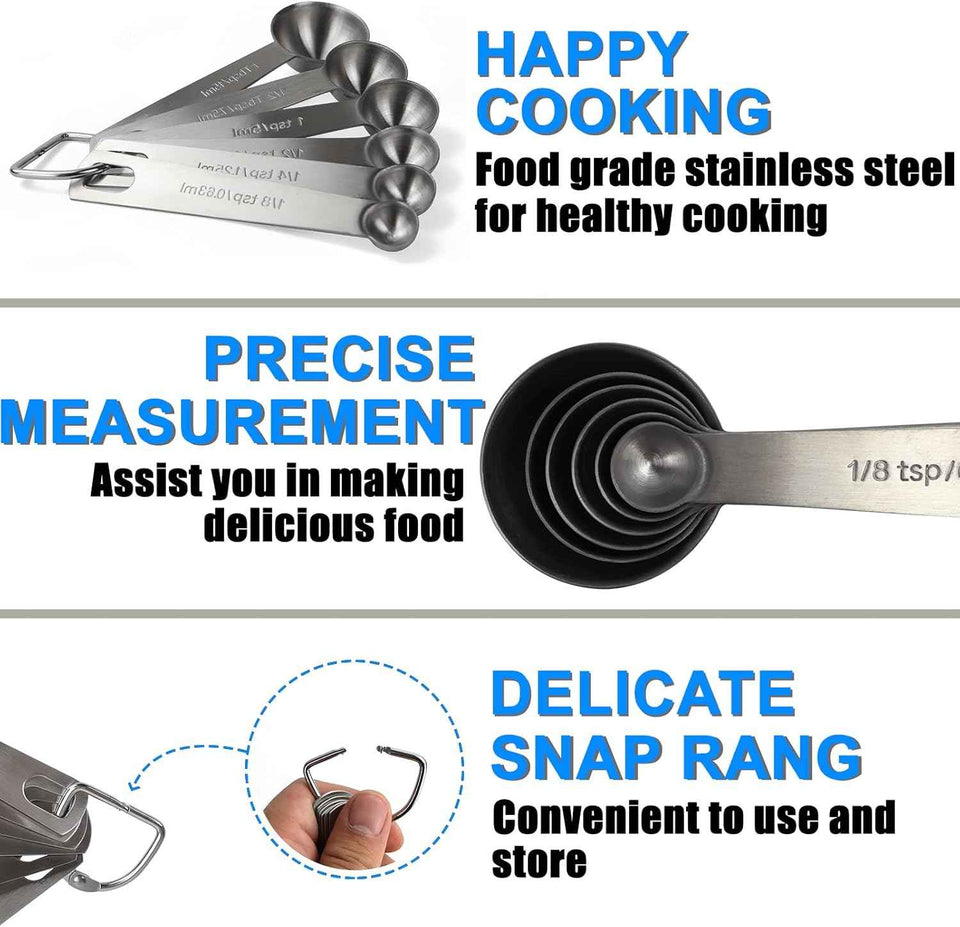 Measuring Spoons, Premium Heavy Duty 18/8 Stainless Steel Measuring Spoons Cups Set, Small Tablespoon with Metric and US Measurements, Set of 6 for Measuring Dry and Liquid Ingredients